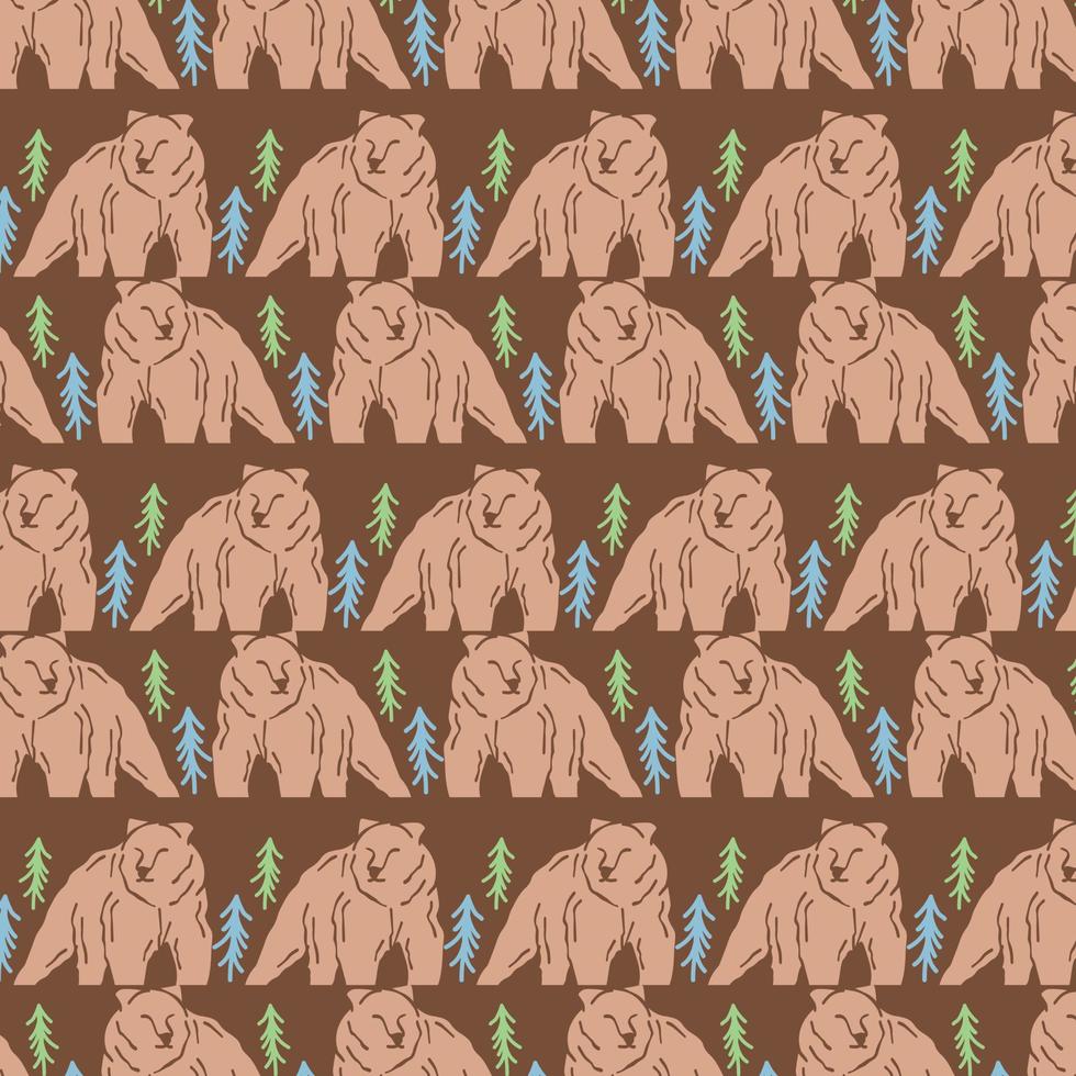 Grizly Bear Hand drawn pattern design vector
