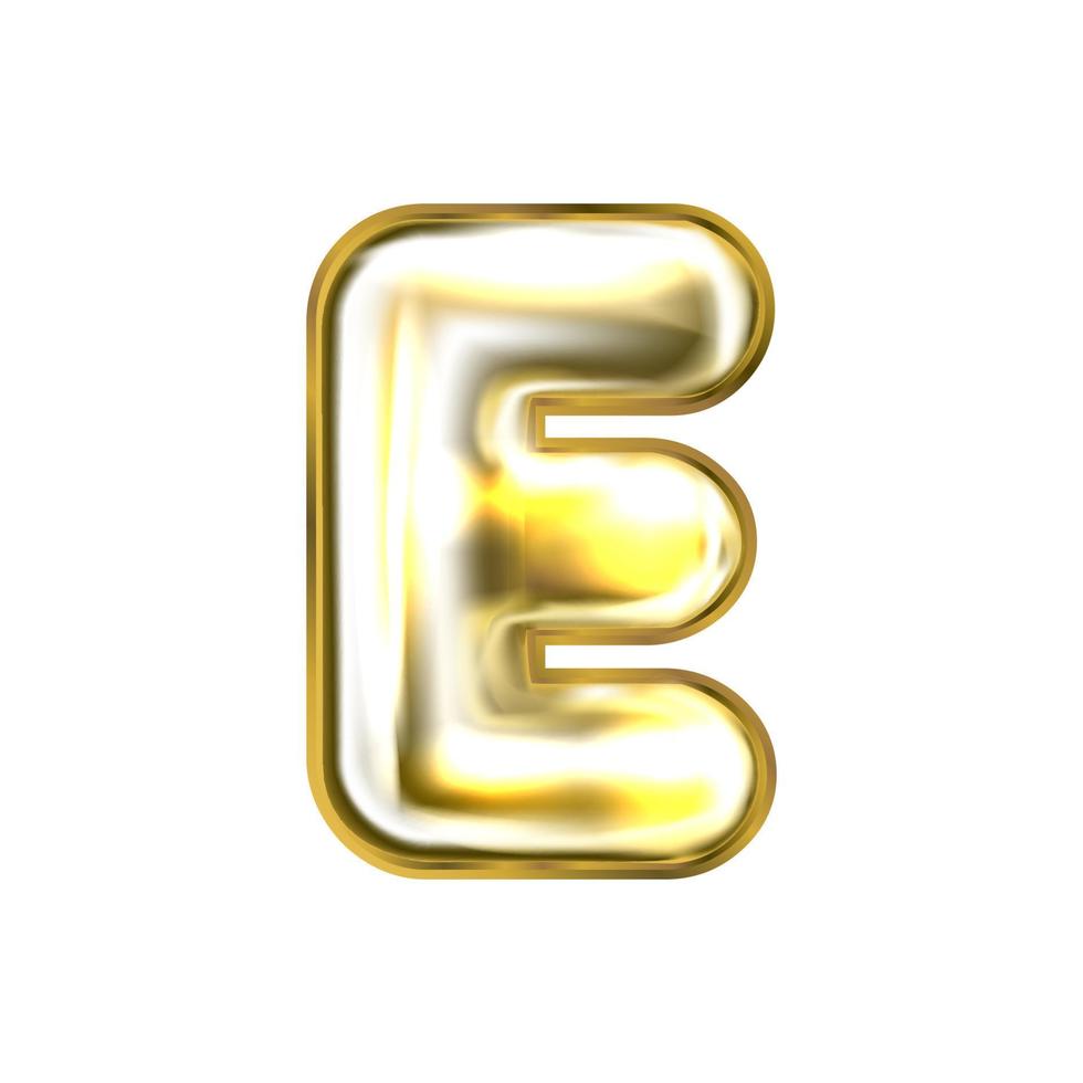 Golden foil inflated alphabet symbol, isolated letter E vector