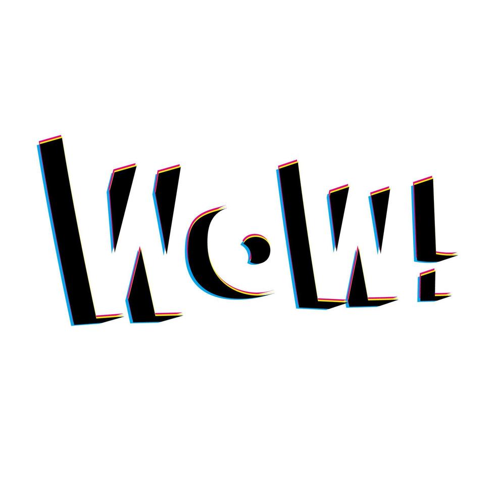 Wow lettering with retro stereo effect vector