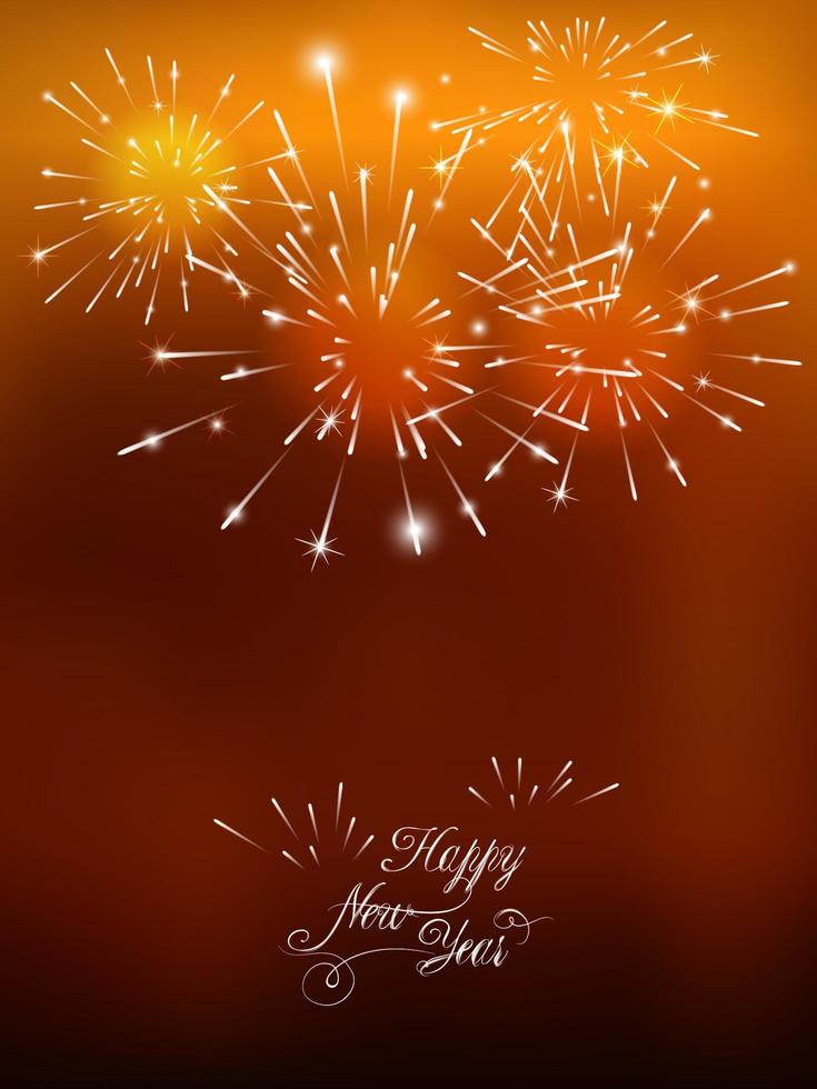 tarjeta de feliz año nuevo con fuegos artificiales dorados vector
