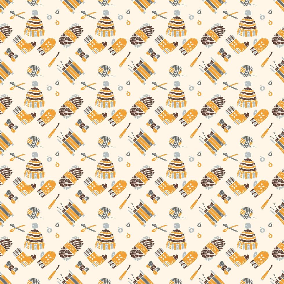 Seamless pattern on a knitting theme, brown things vector