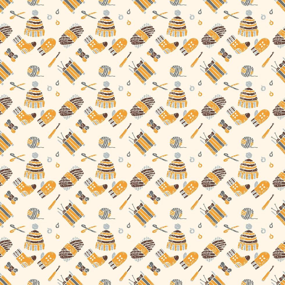 Seamless pattern on a knitting theme, brown things vector