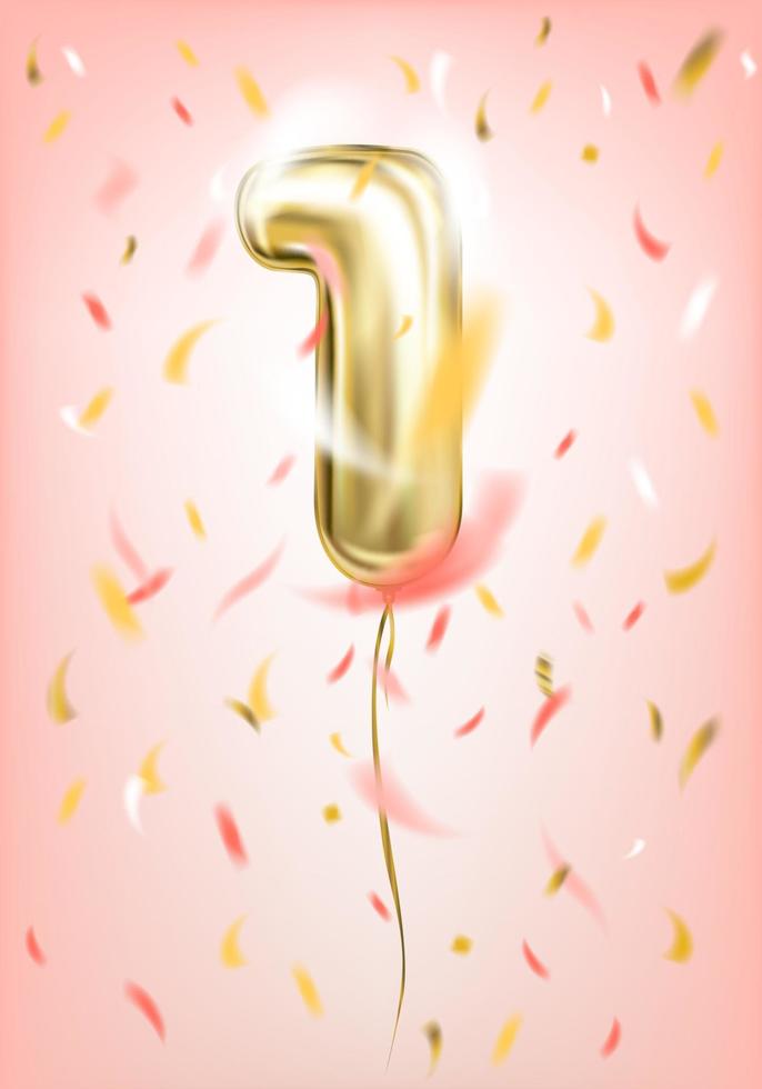 High quality vector gold balloon one on pink