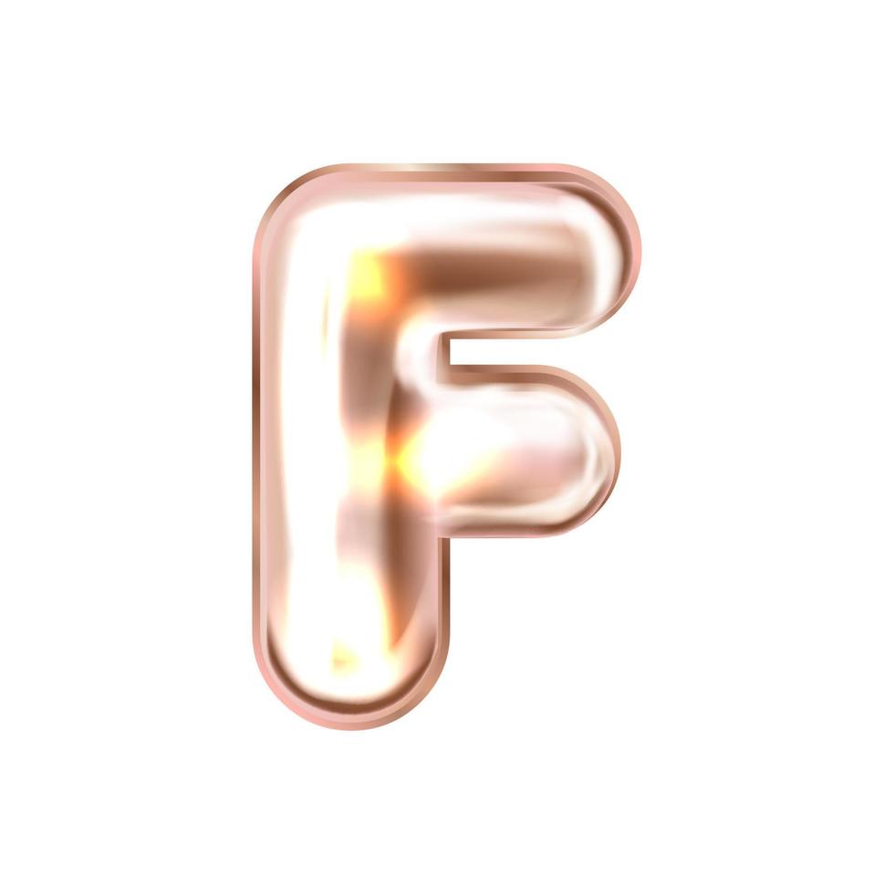 Perl pink foil inflated alphabet symbol, isolated letter F vector