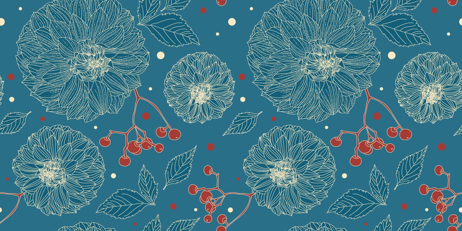 Turquoise seamless pattern with dahlia flowers vector