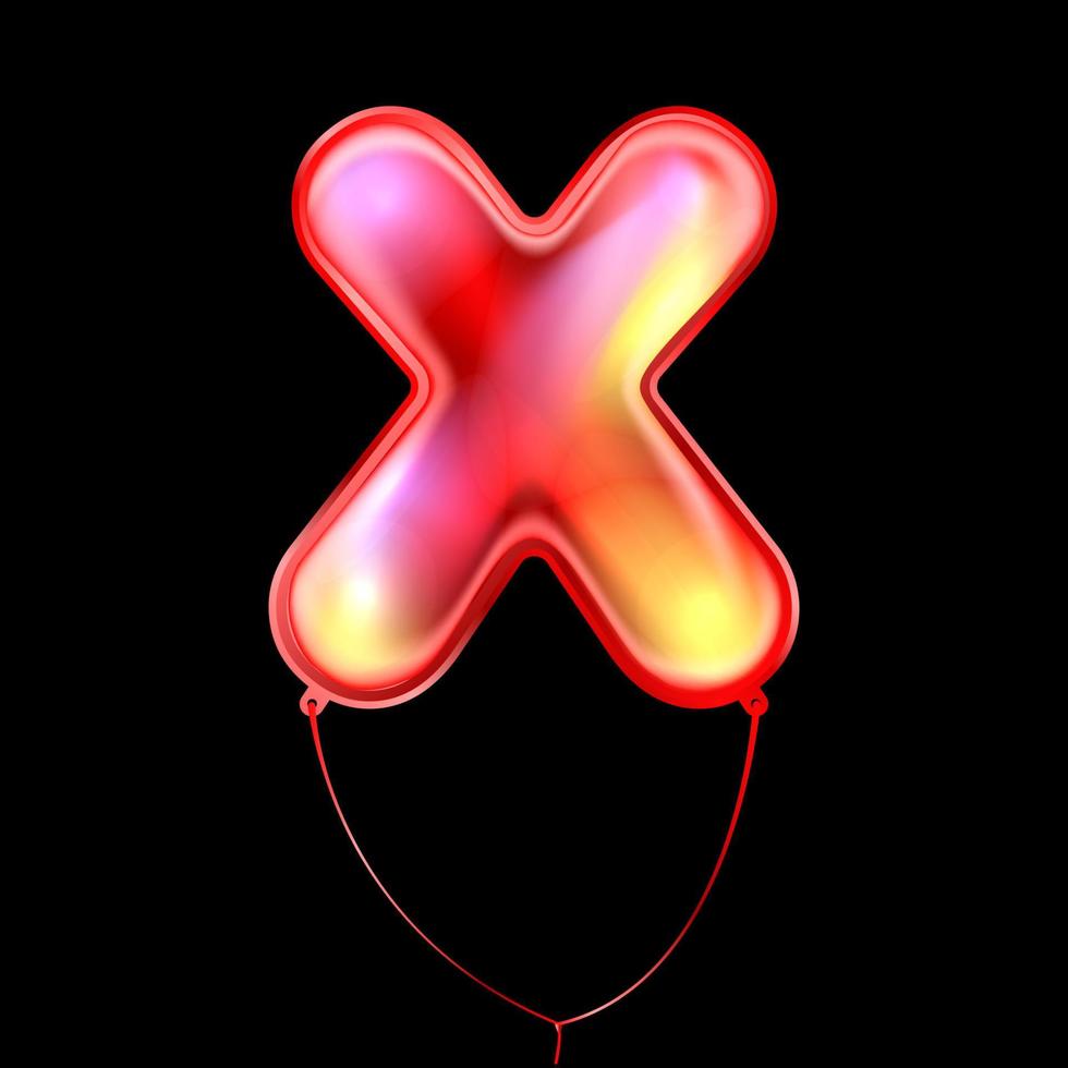 globo metálico rojo, símbolo del alfabeto inflado x vector