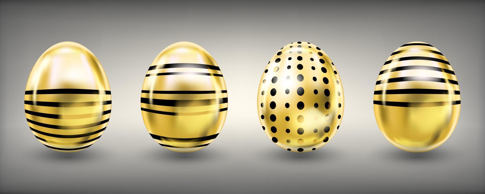 Easter shiny golden eggs with stripes and crosses vector