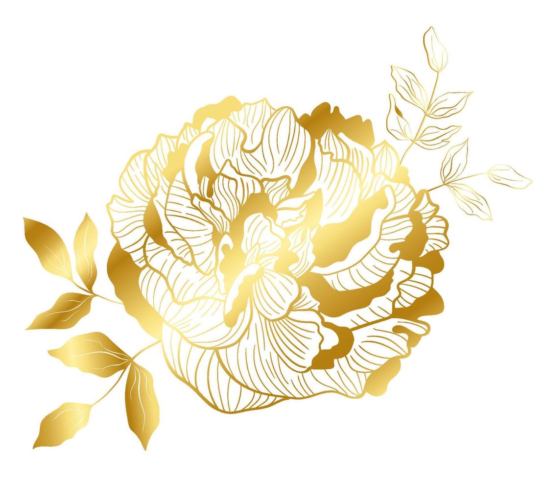 Golden line peony flower in oriental trend vector
