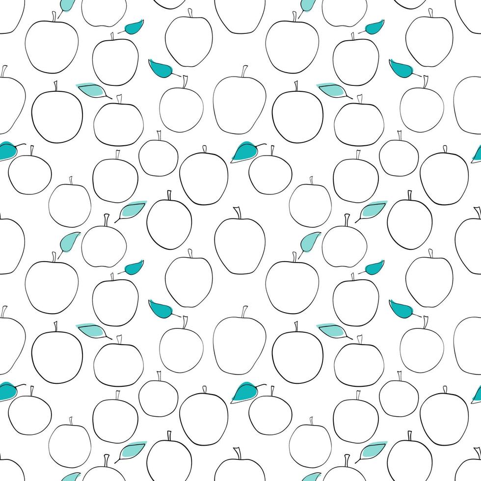 Apple seamless pattern in line art style vector