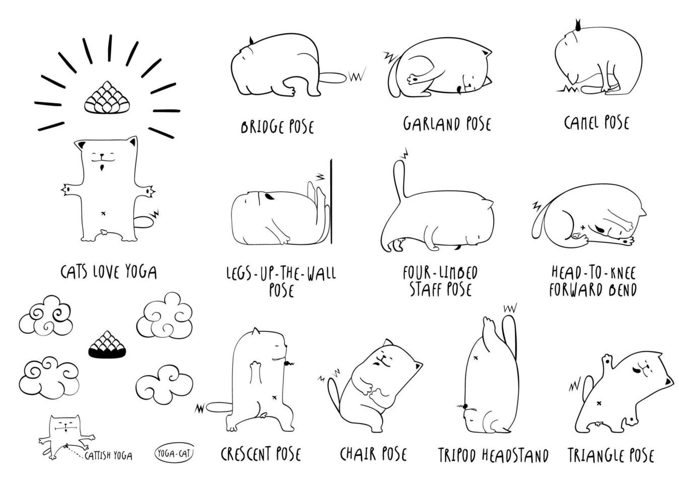 Yoga Cat line set vector