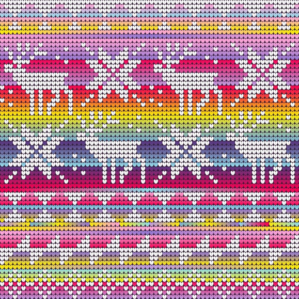 Rainbow neon colors Christmas seamless pattern with knitted deer and star vector