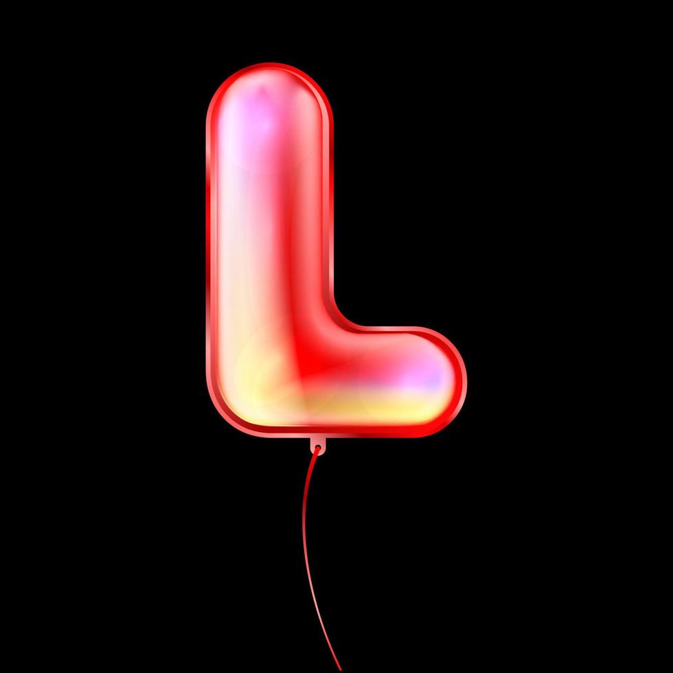 Red metallic balloon, inflated alphabet symbol L vector