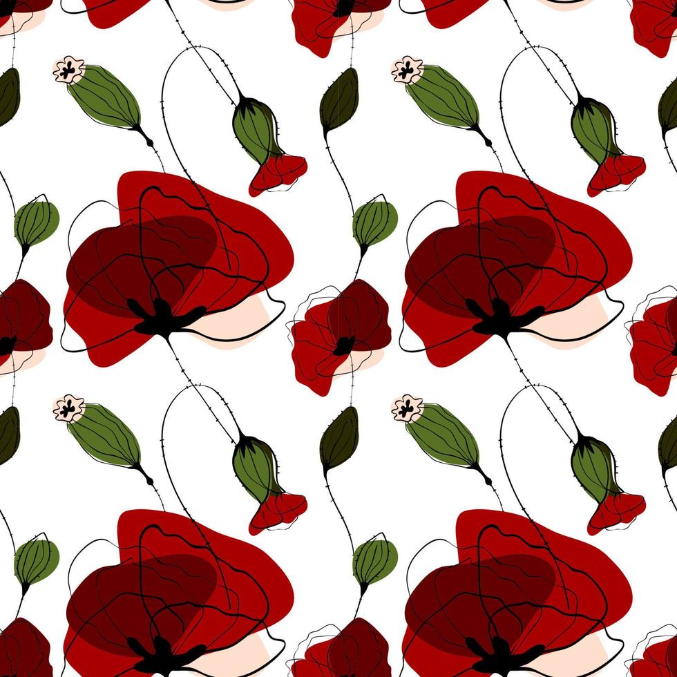 Poppy flower summer seamless pattern vector