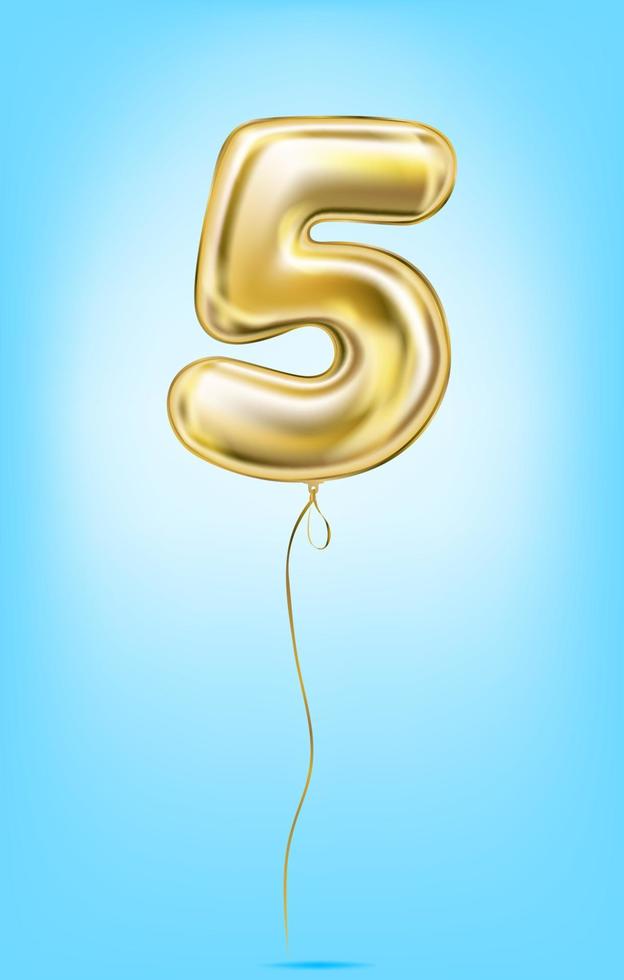 High quality vector image of gold balloon numbers. Digit 5, five