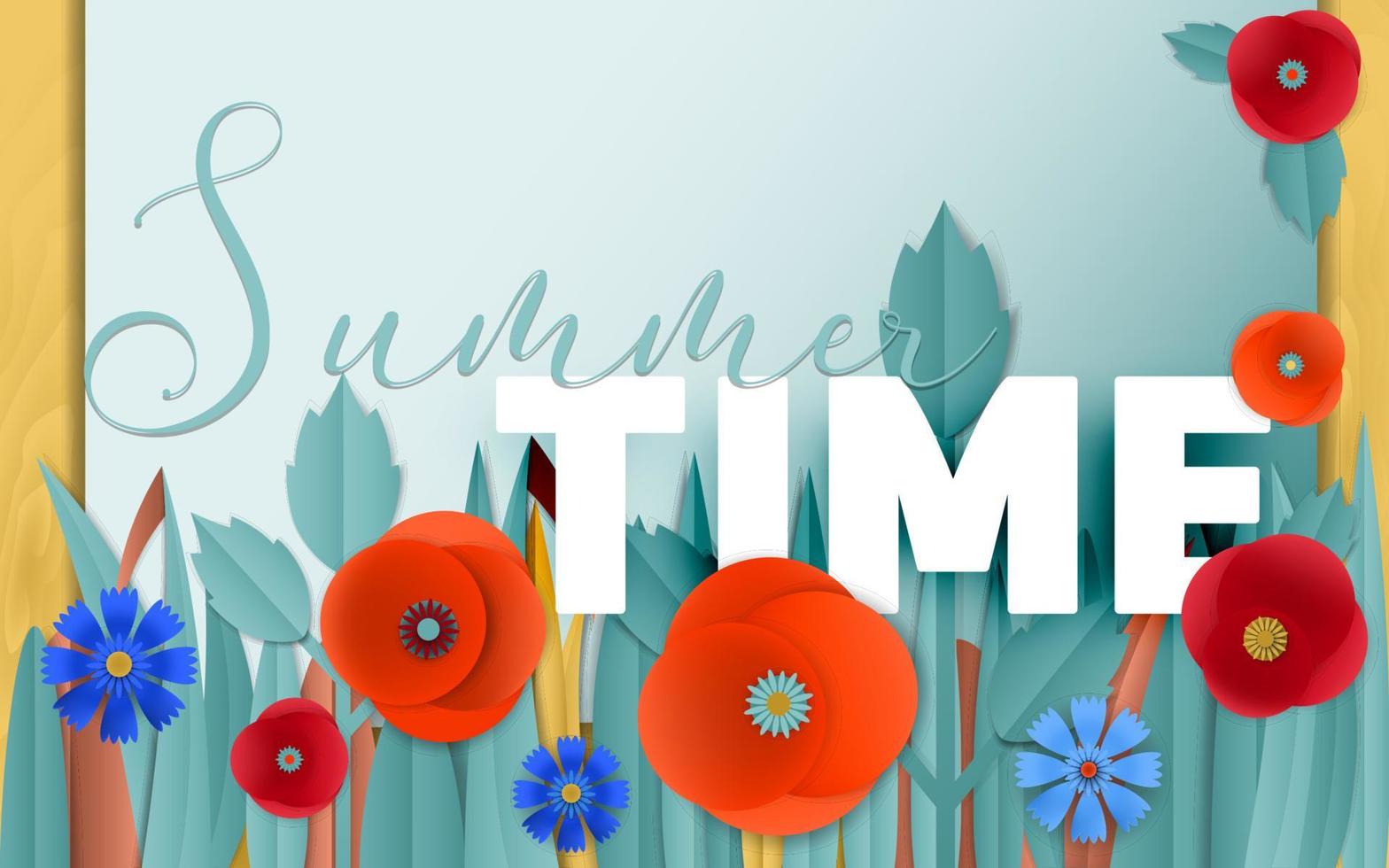 Summer time poster by cut paper flowers vector