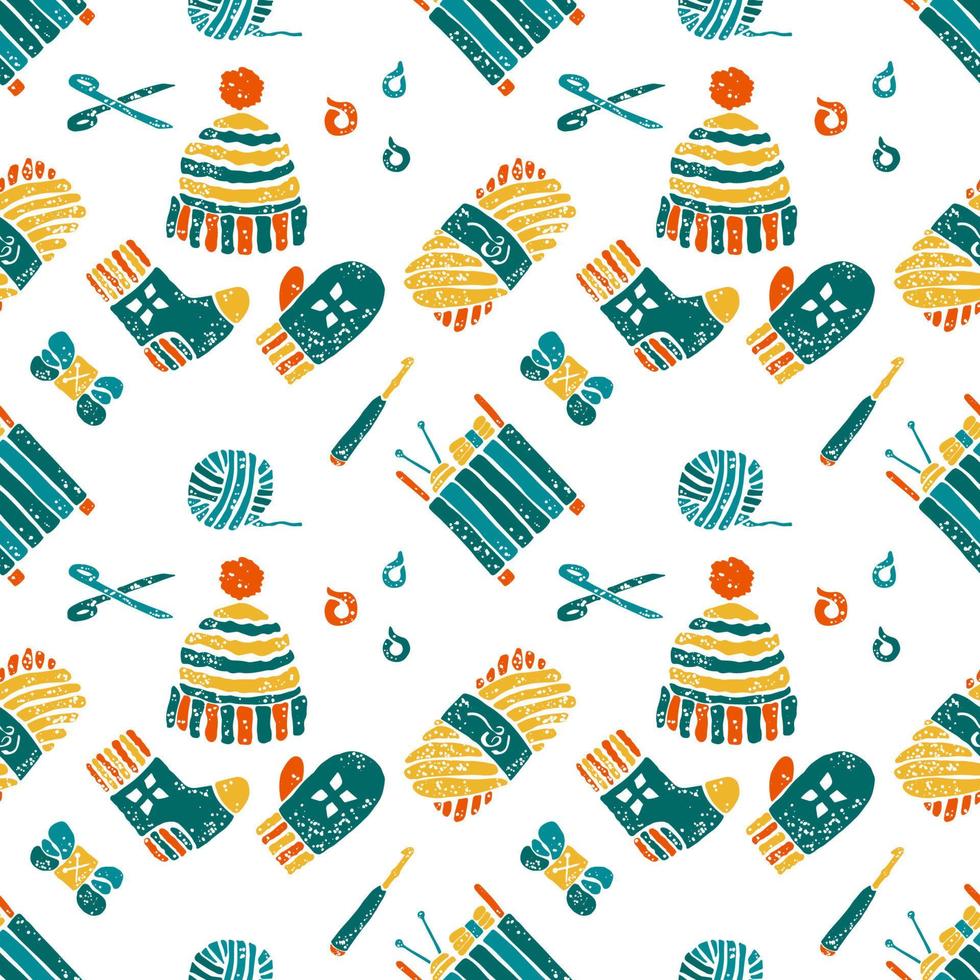 Seamless pattern on a knitting theme, things vector