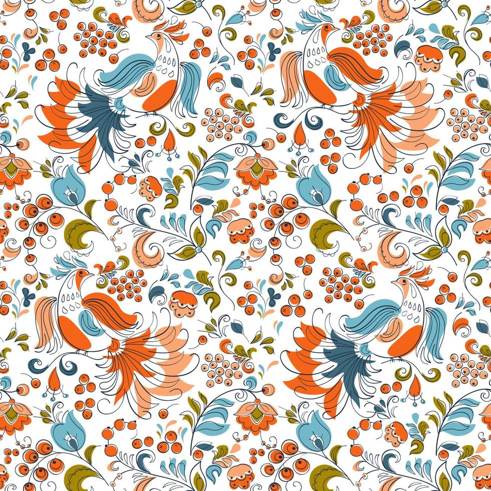 Firebirds and currant in Russian fentesy style vector