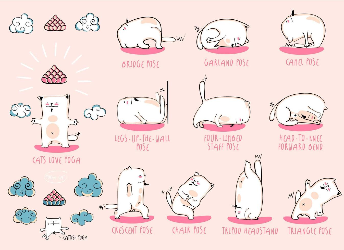 White Yoga Cat set vector