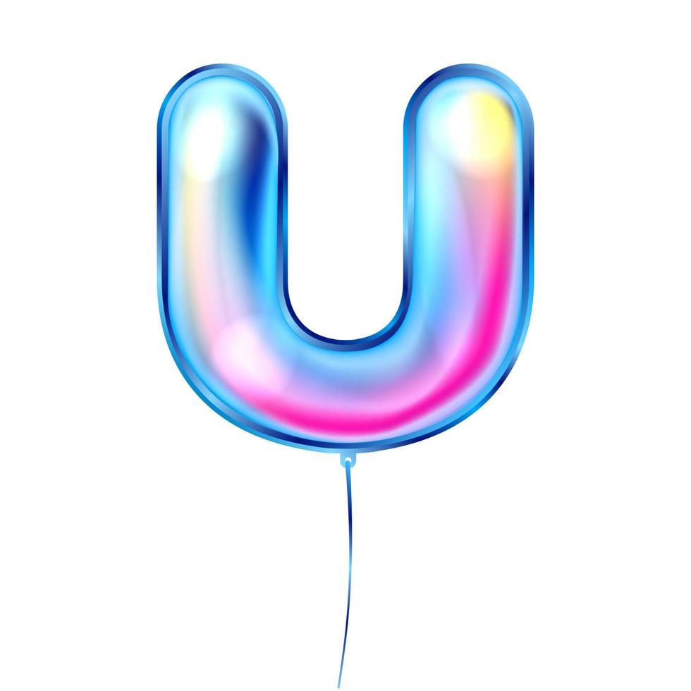 Blue metallic balloon, inflated alphabet symbol U vector