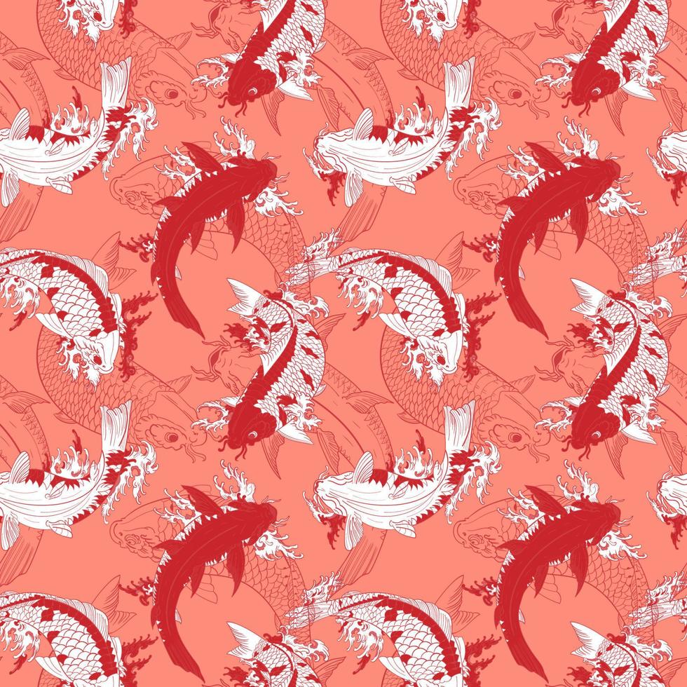 Japanese carps Koi white and red seamless pattern vector