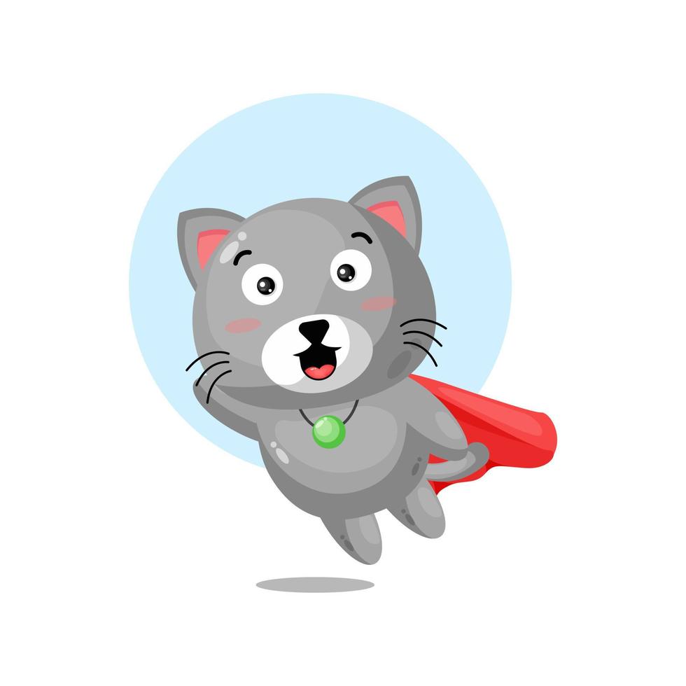 Cute cat super flying cartoon character vector