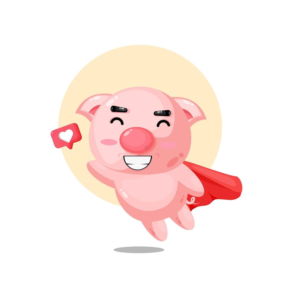 Cute pig super flying cartoon character vector