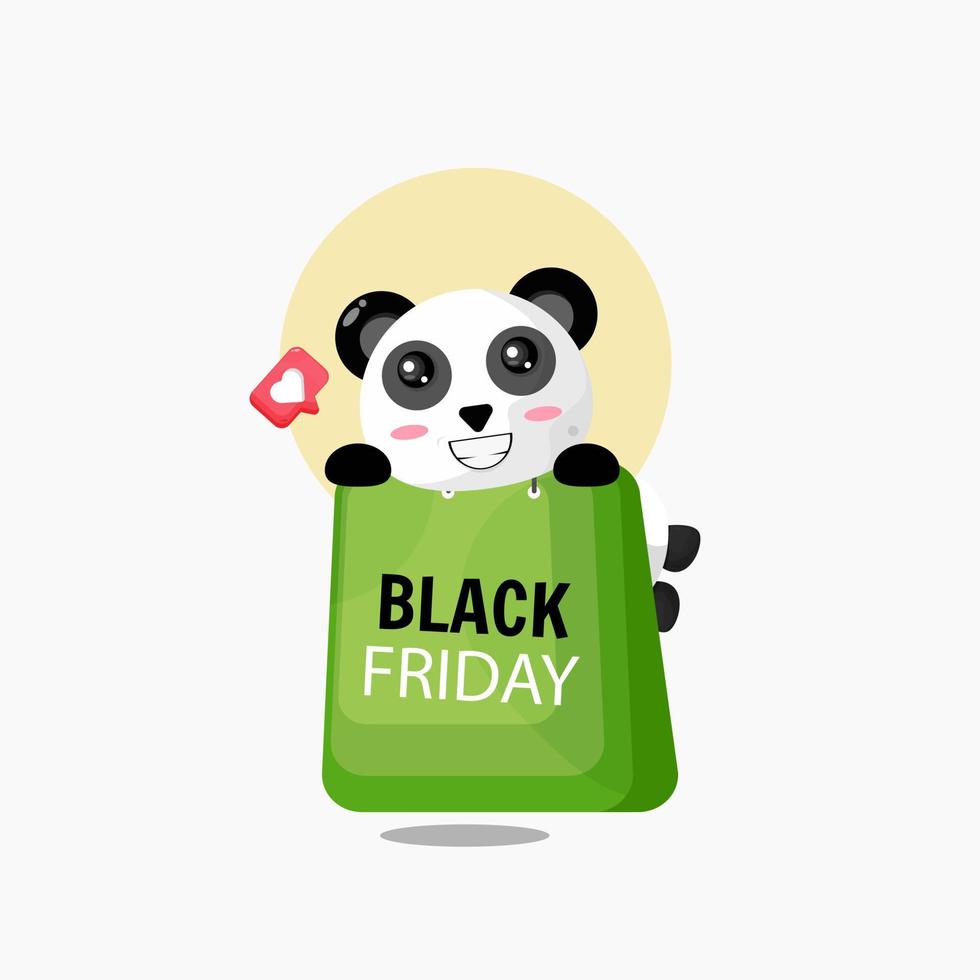 Cute panda with black friday bag discount vector