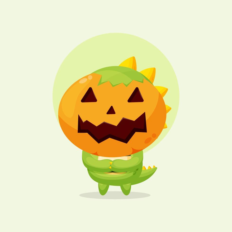 cocodrilo lindo con ilustración de máscara de halloween de calabaza vector