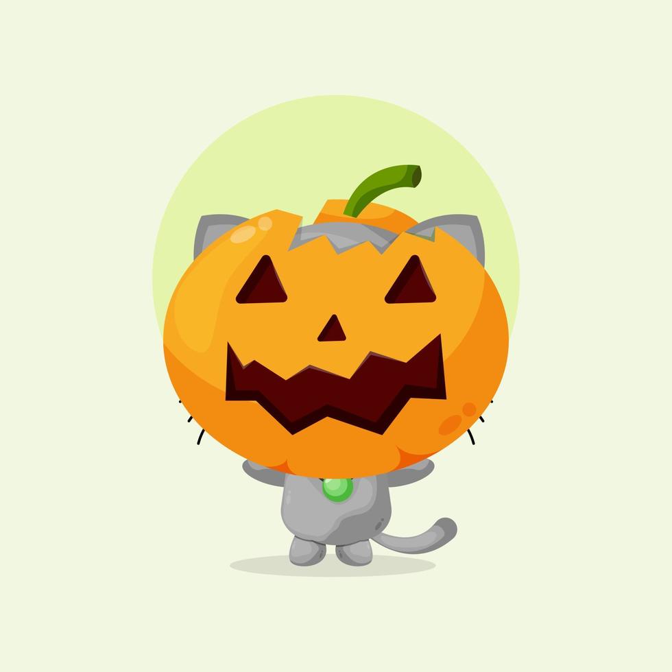 Cute cat with pumpkin halloween mask illustration vector