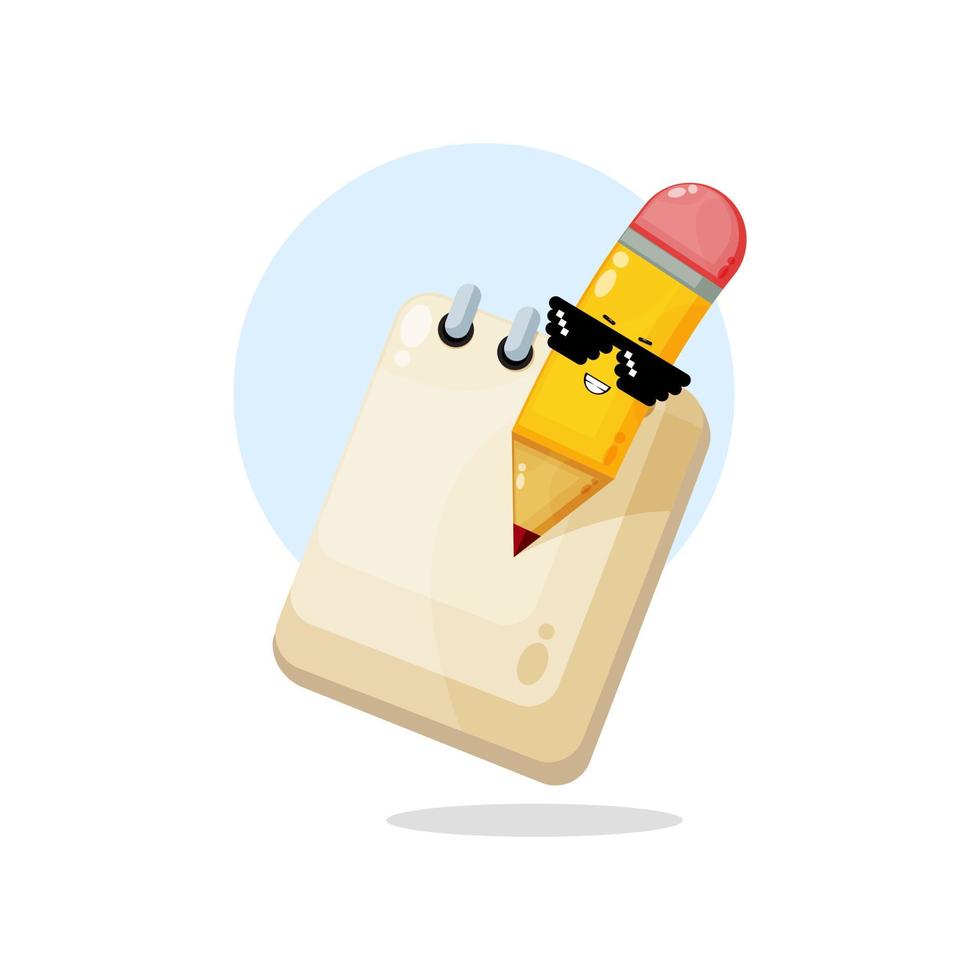 Notebook with a pencil icon cartoon illustration vector