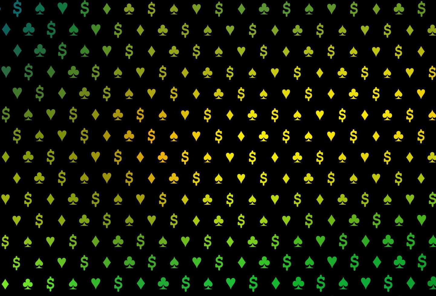 patrón de vector verde oscuro, amarillo con símbolo de tarjetas.
