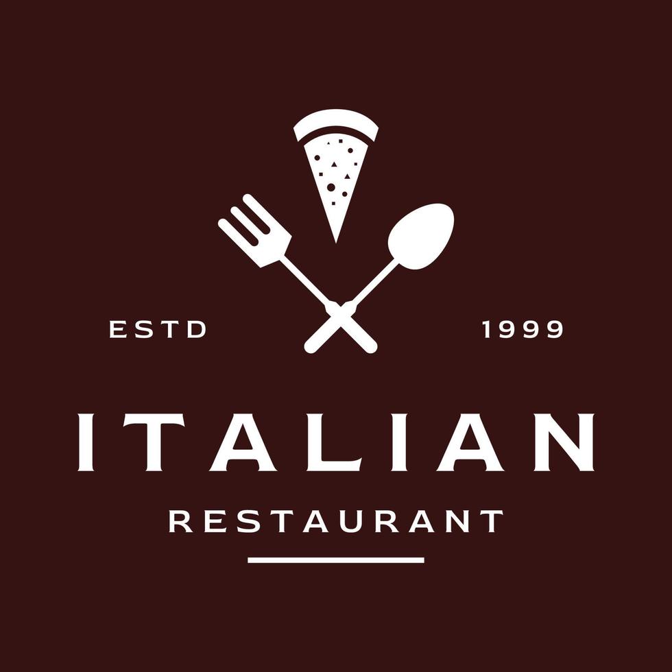 Delicioso y delicioso diseño creativo del logotipo de comida italiana. Con letrero de utensilio de comida vintage. Logotipos para restaurantes, cafés, clubes e insignias. vector