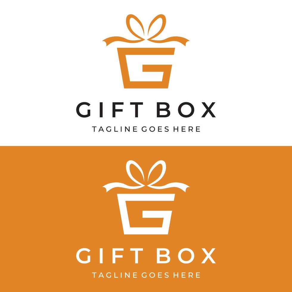 Logo design gift box or gift box template with ribbon sign, letter G and gifts.Logo for surprise,valentin,birthday,gift shop,party and business. vector