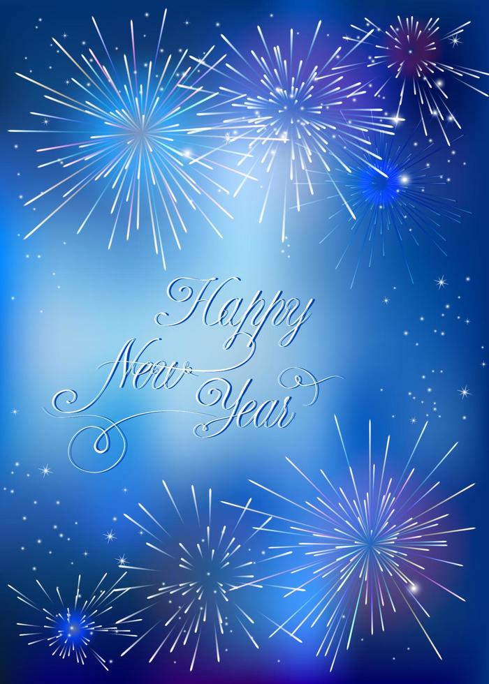 Happy New Year card with blue fireworks vector