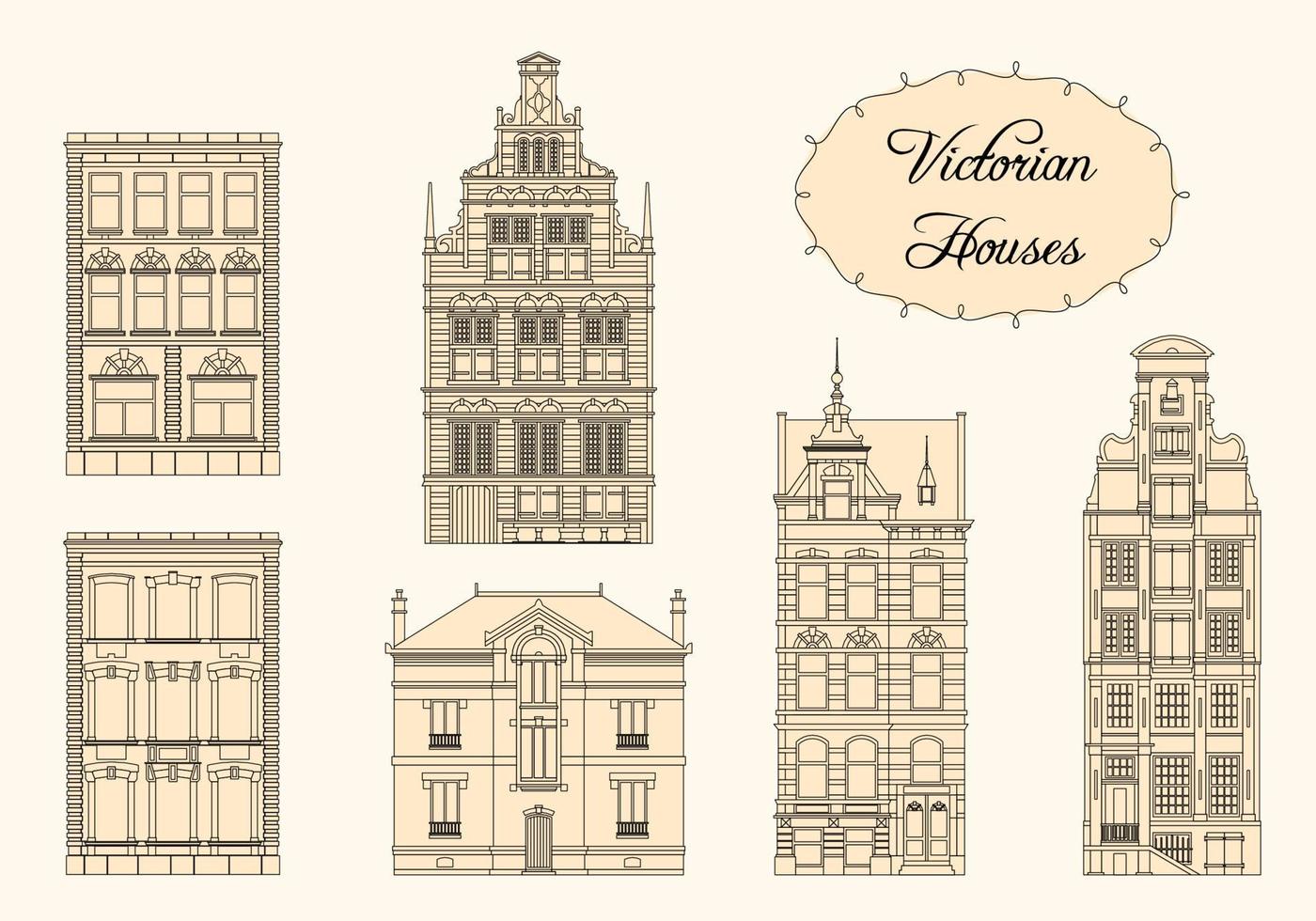 casas victorianas en monocromo vector