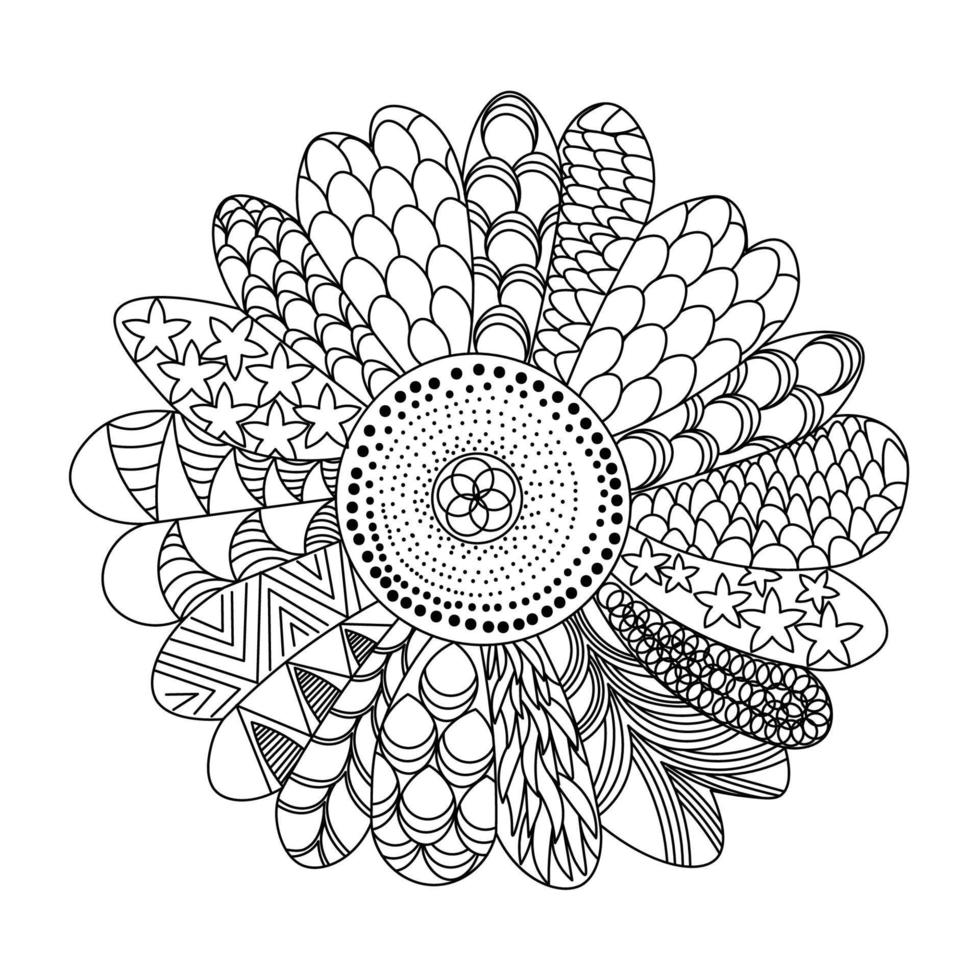 sunflower of zentangle coloring page with decorative flower background