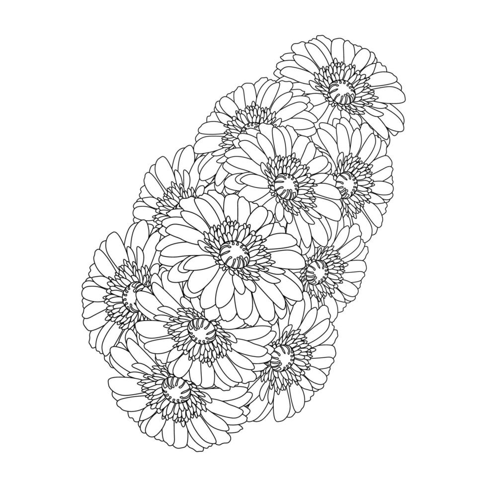 daisy flower drawing coloring page with doodle art design in detailed line art vector graphic