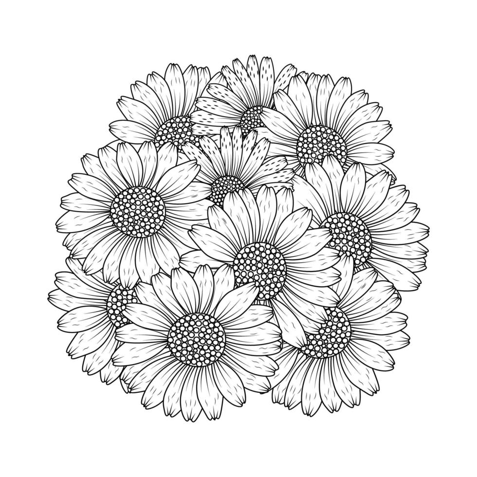 daisy flower drawing coloring page with doodle art design in ...