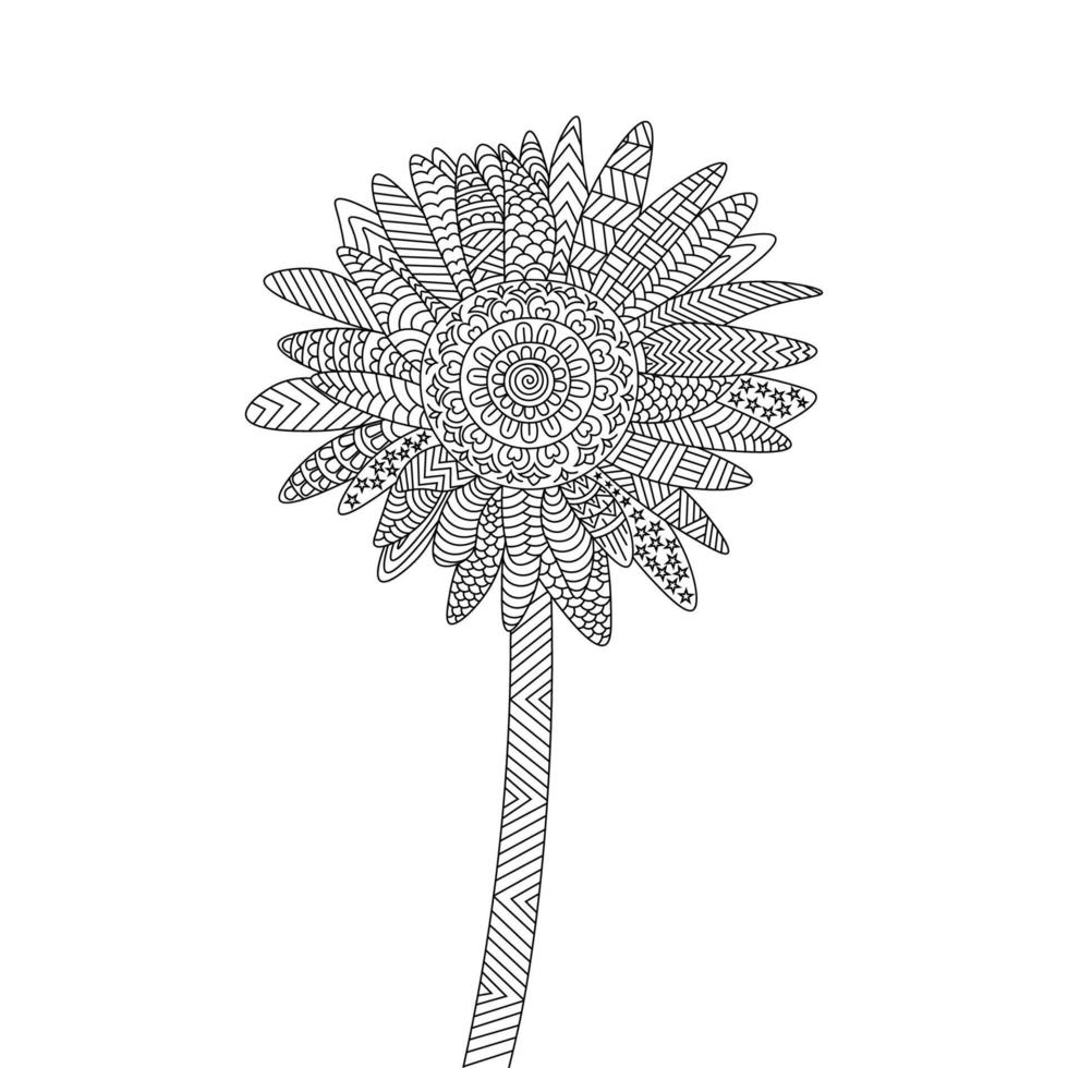 girasol de zentangle página para colorear con ilustración de diseño de fondo de flor decorativa vector