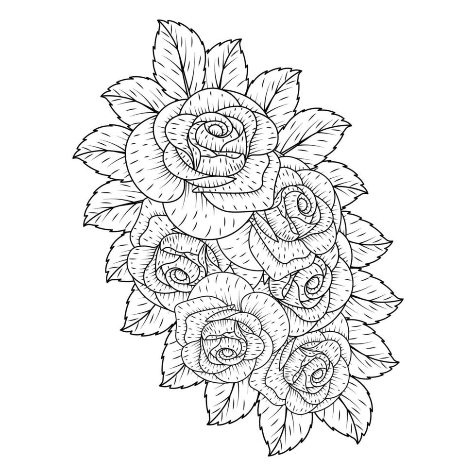 flowers rose zentangle coloring page with decorative easy sketches design illustration vector