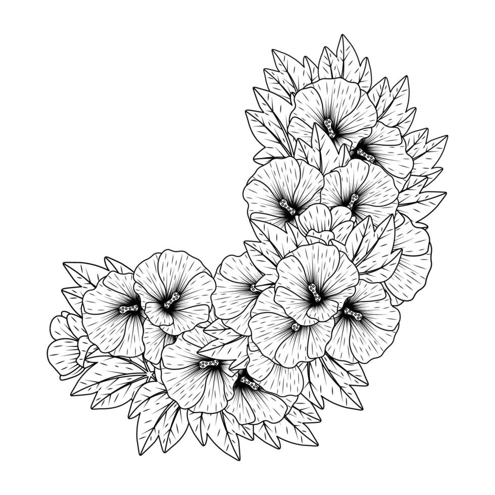 hollyhock flower doodle clip art coloring page with decorative flower background design illustration vector