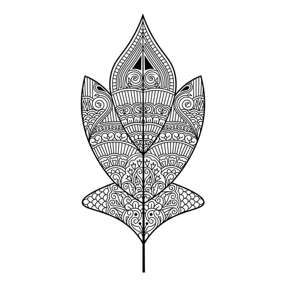 Decorative leaf vector graphic outline of coloring page template design with hand drawing