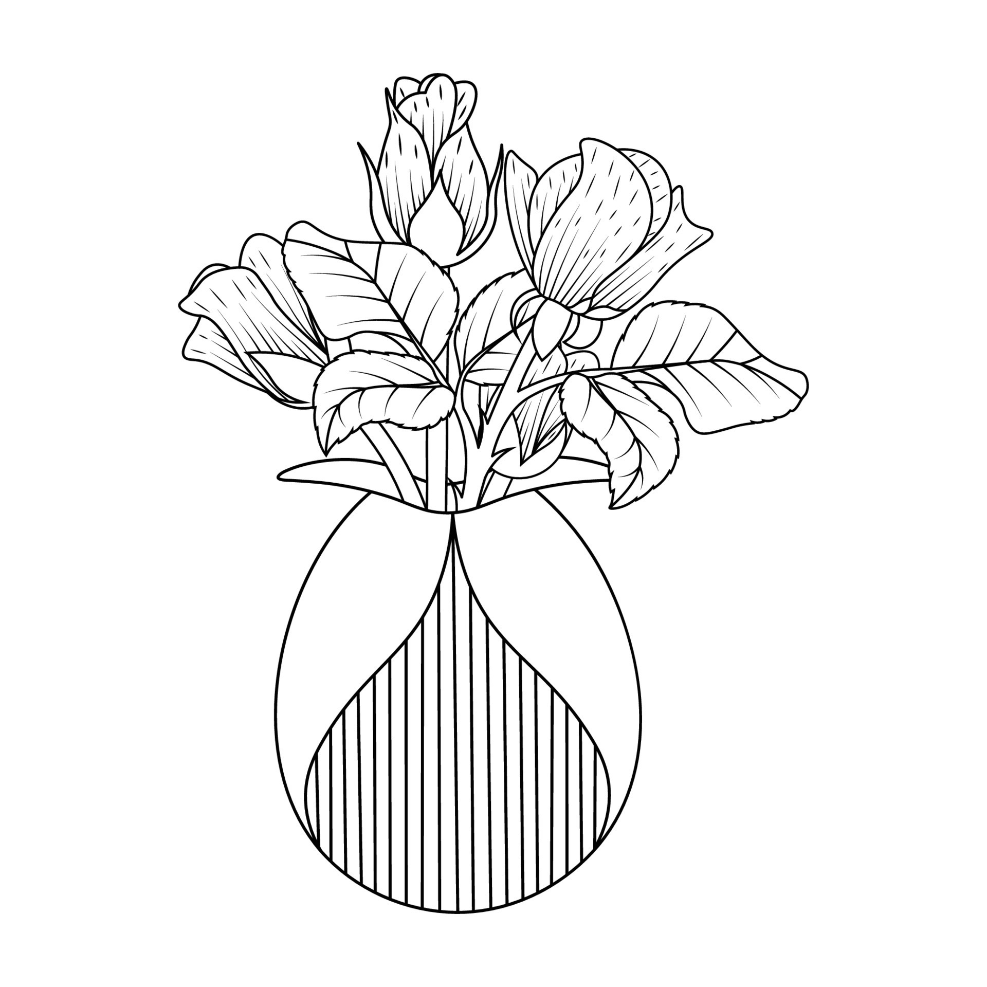 vase of rose flower coloring page element with graphic illustration