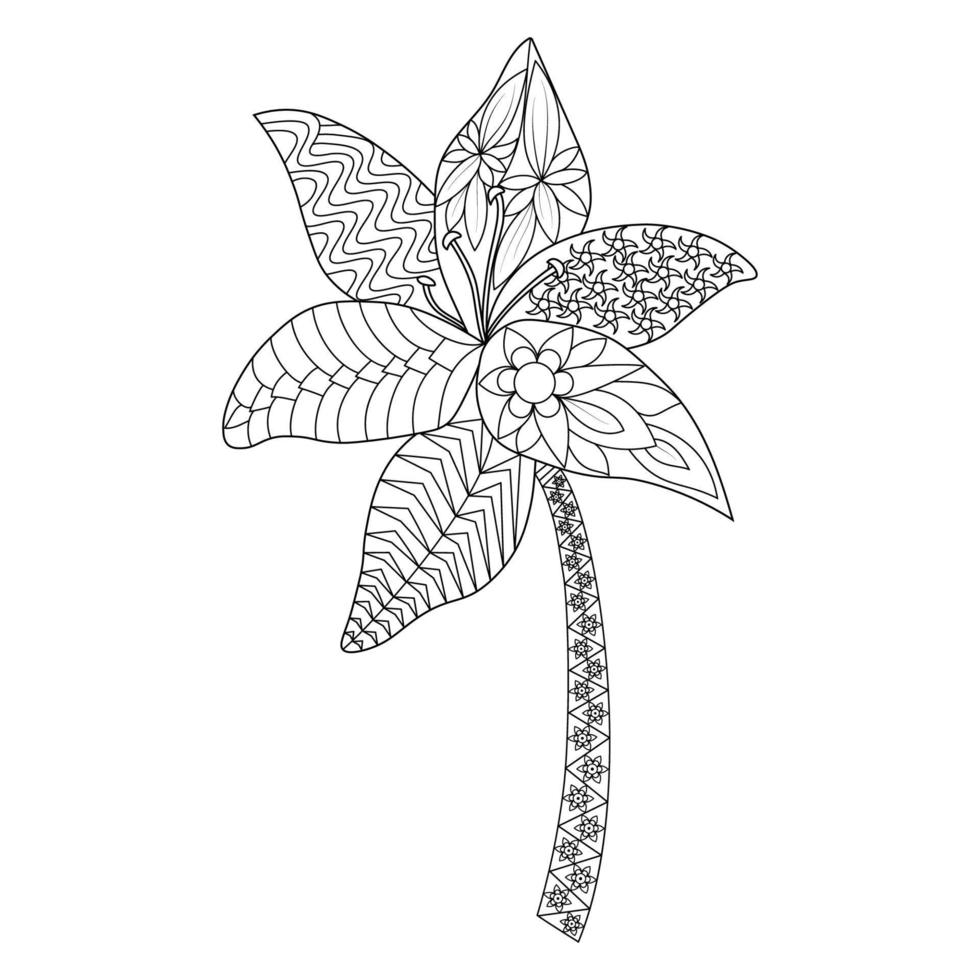 flower zentangle art drawing of lily flower decorative illustration for adult coloring page vector