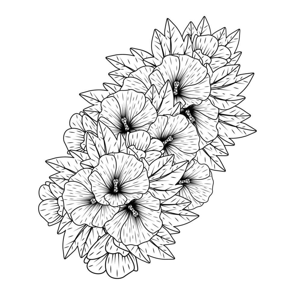 hollyhock flower doodle clip art coloring page with decorative flower background design illustration vector