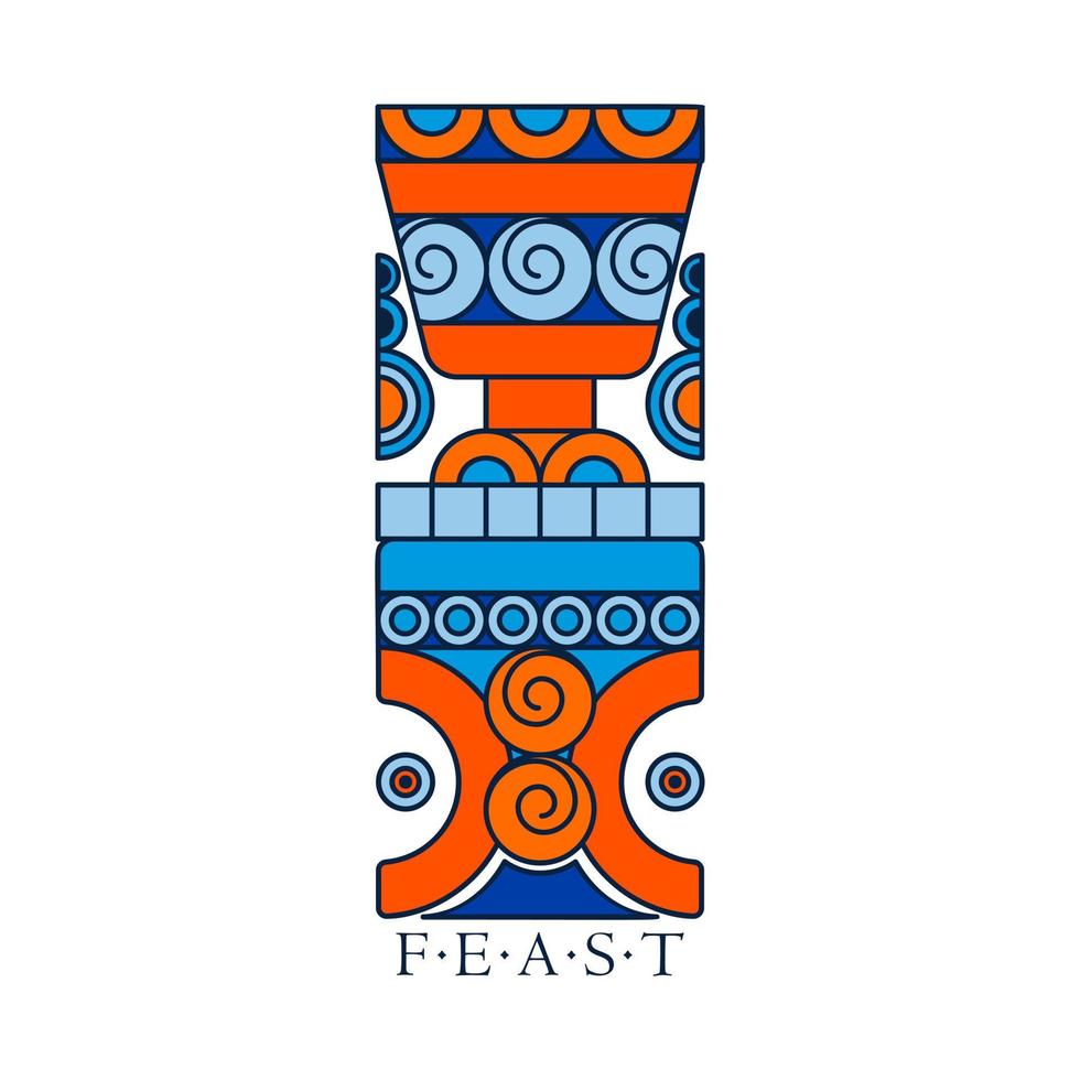 Northern fantasy feast emblem. Viking goblet cup and table vector