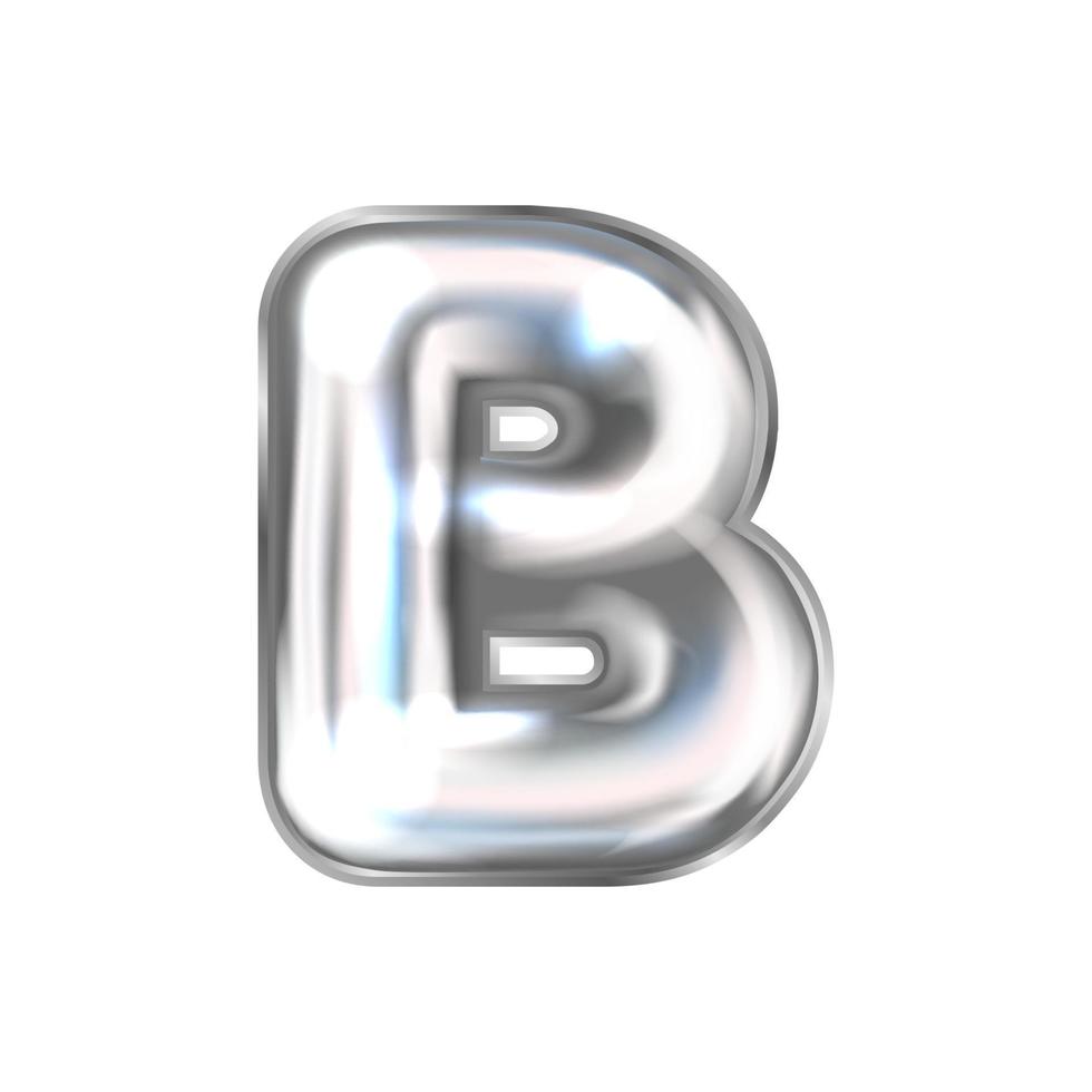 Silver perl foil inflated alphabet symbol, isolated letter B vector