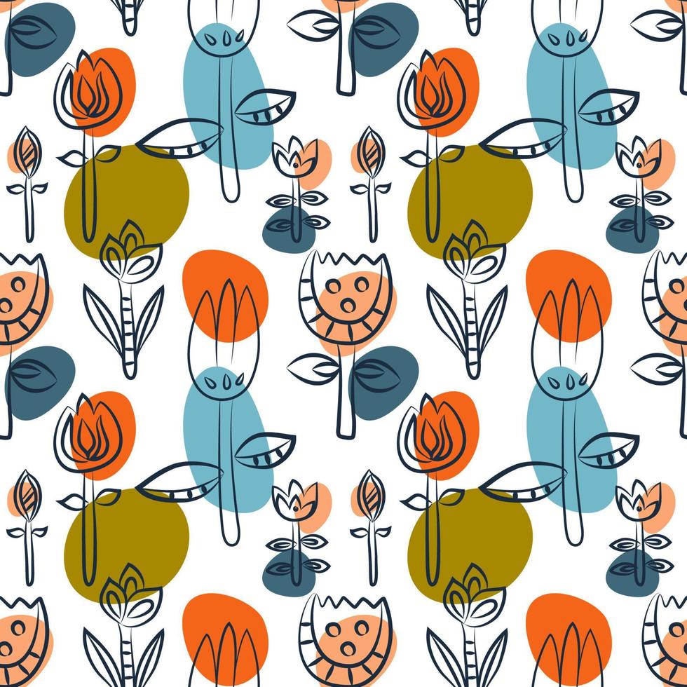 Floral seamless pattern as Scandinavian textile design. Poppies and tulips vector