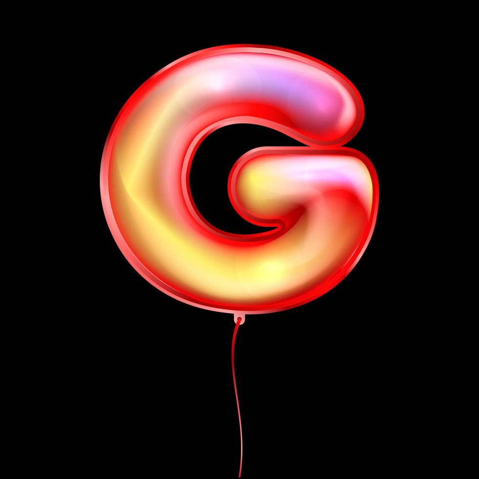 Red metallic balloon, inflated alphabet symbol G vector