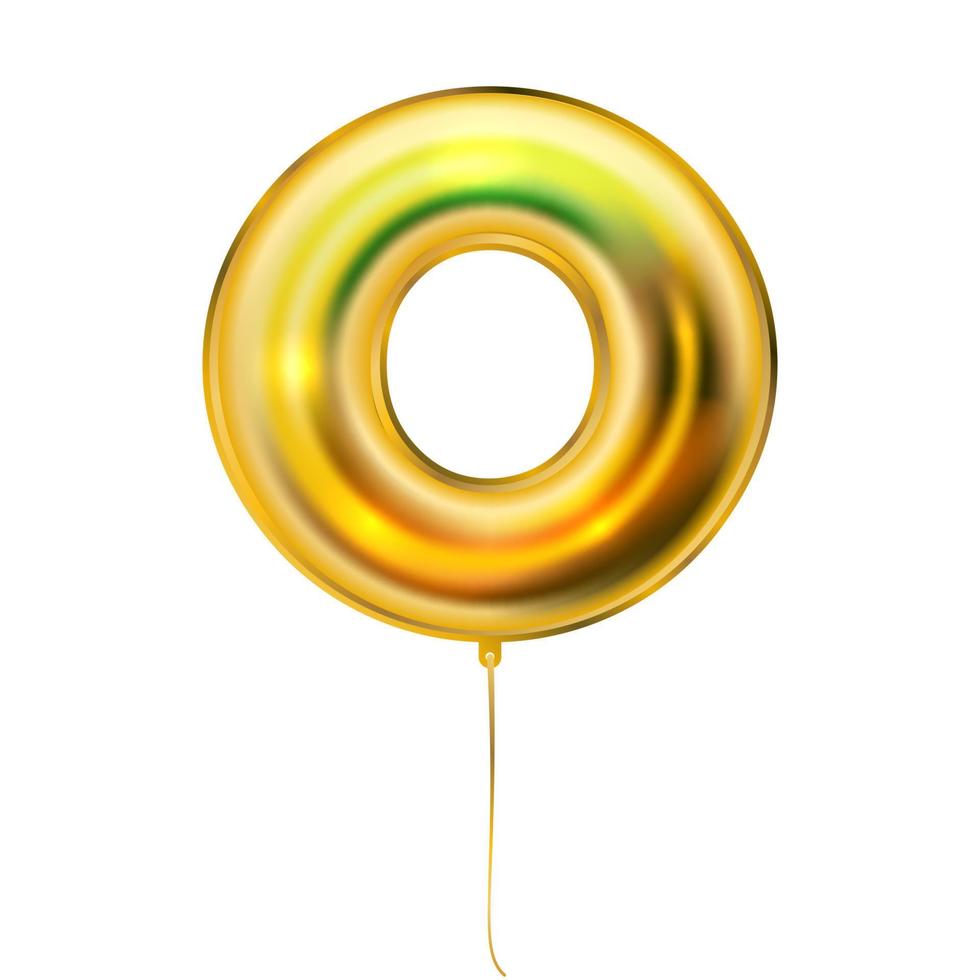 Gold metallic balloon, inflated alphabet symbol O vector